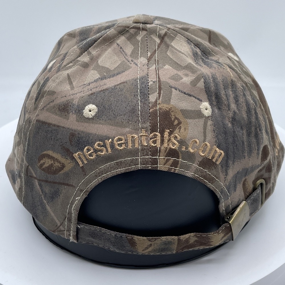 NES Rentals Camouflage Hat Tan Faux Suede Brim Adjustable Gear Up Promo Cap - Picture 8 of 13